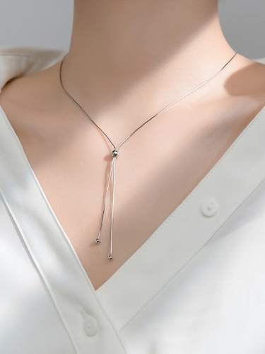 925 Sterling Silver Bead Tassel Minimalist Lariat Necklace
