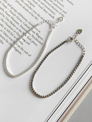 925 Sterling Silver With Antique Silver Plated Simplistic Box Chain Bracelets