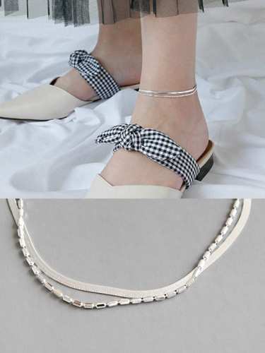 925 Sterling Silver Vintage  Simple Double Chain Anklet