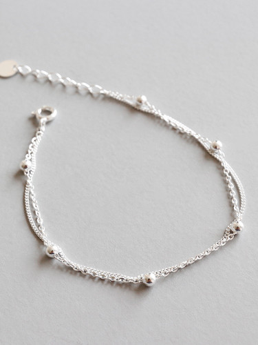 Sterling Silver personality minimalist beads chain double Bracelet