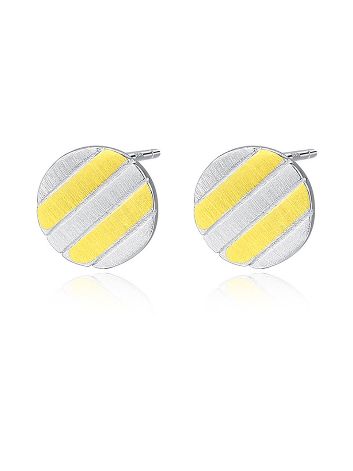 925 Sterling Silver With Glossy  Plated Simplistic Round Stud Earrings
