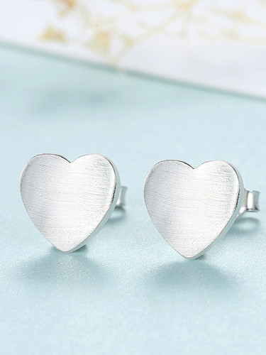 925 Sterling Silver With Smooth  Simplistic Heart Stud Earrings