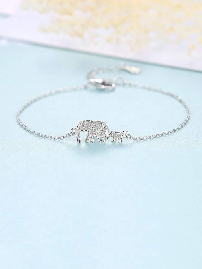925 Sterling Silver Cubic Zirconia  Minimalist Elephant Link Bracelet