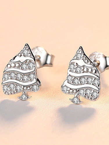 925 Sterling Silver With  Cubic Zirconia Personality Christmas Tree Stud Earrings