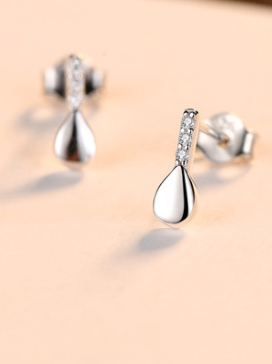 925 Sterling Silver With  Cubic Zirconia Simplistic Water Drop Stud Earrings
