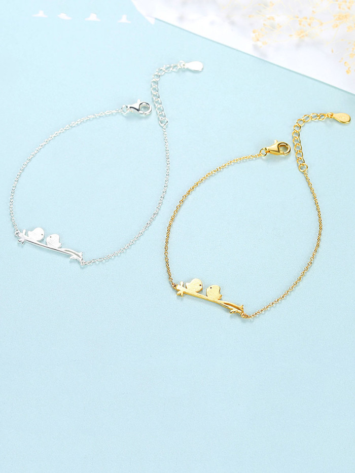 925 Sterling Silver With Gold Plated Simplistic Little Bird Bracelets