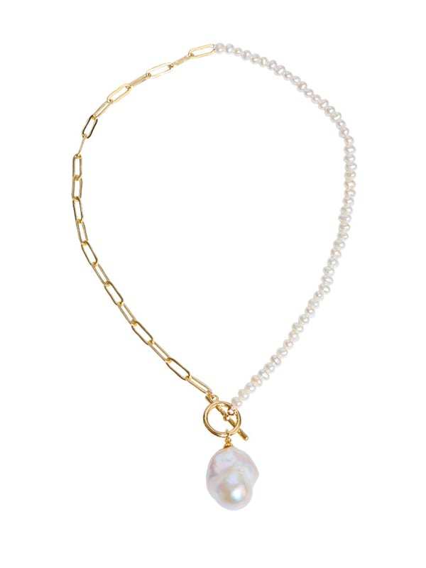 Brass Freshwater Pearl Irregular Minimalist Necklace