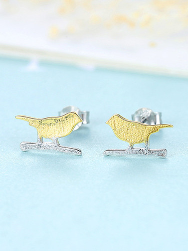 925 Sterling Silver With Two-color Simplistic Bird Stud Earrings