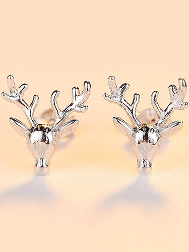 925 Sterling Silver With Gold Plated Simplistic Antlers Stud Earrings