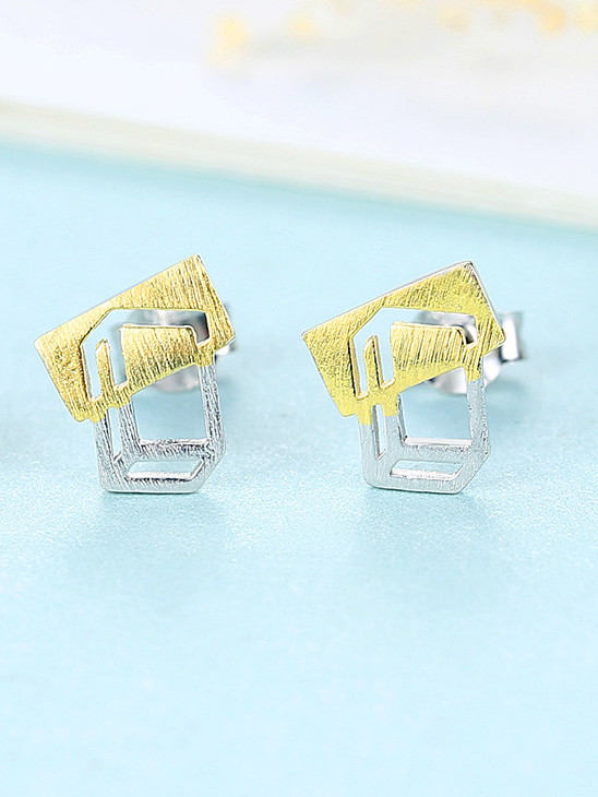 925 Sterling Silver With Glossy  Simplistic Irregular Stud Earrings