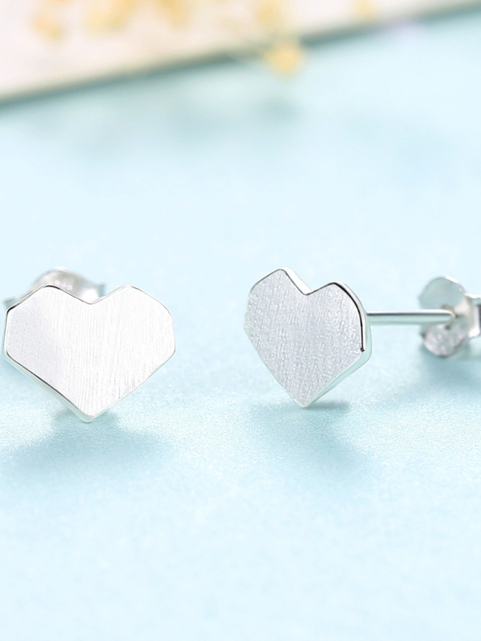 925 Sterling Silver With Platinum Plated Simplistic Heart Stud Earrings