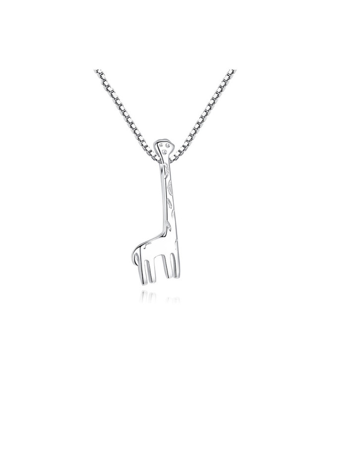 925 Sterling Silver With Platinum Plated Simplistic Long Deer  Necklaces