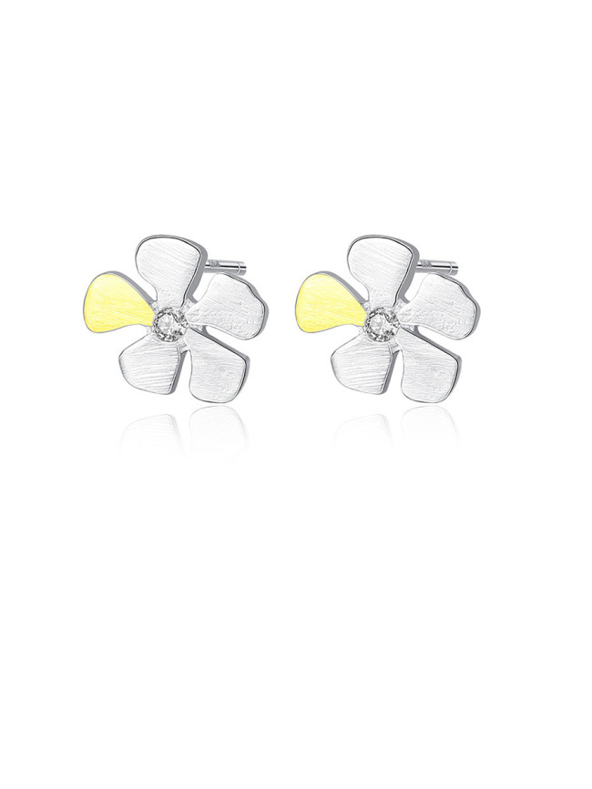 925 Sterling Silver With Cubic Zirconia  Cute Two-Color Flower Stud Earrings