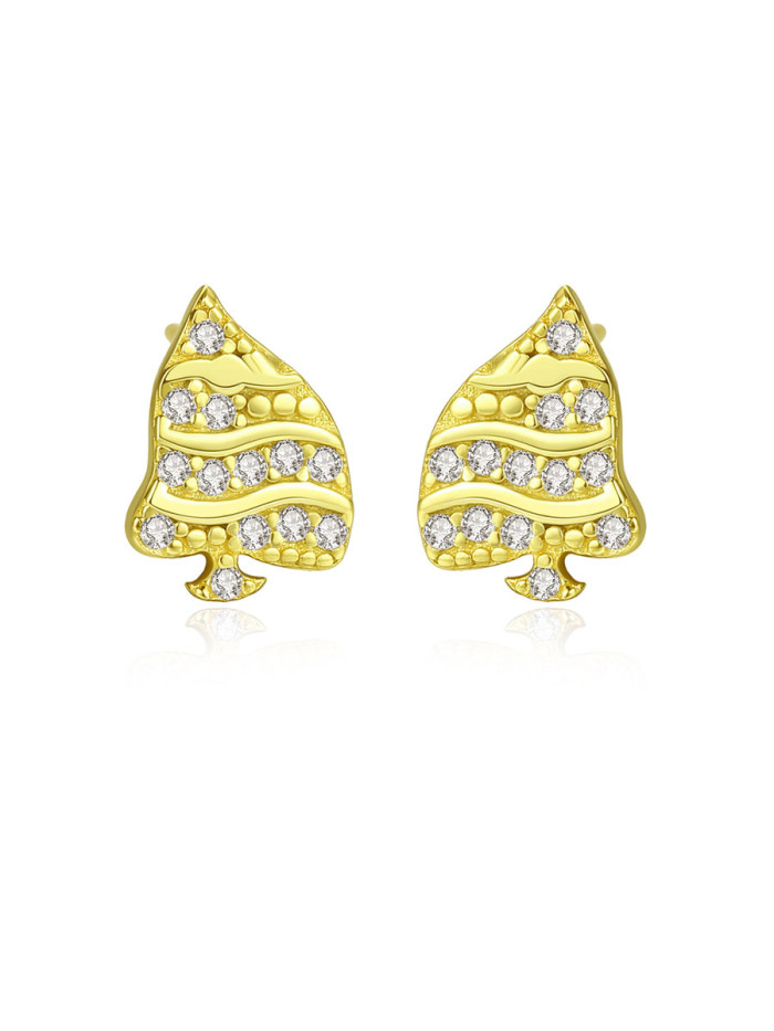 925 Sterling Silver With  Cubic Zirconia Personality Christmas Tree Stud Earrings