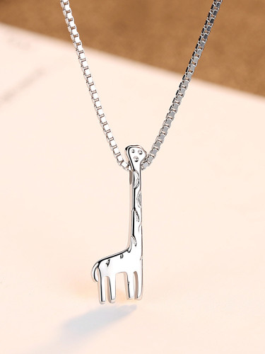 925 Sterling Silver With Platinum Plated Simplistic Long Deer  Necklaces