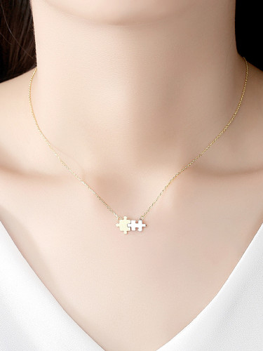 925 Sterling Silver With smooth Personality Two-color Plated Geometric Necklaces