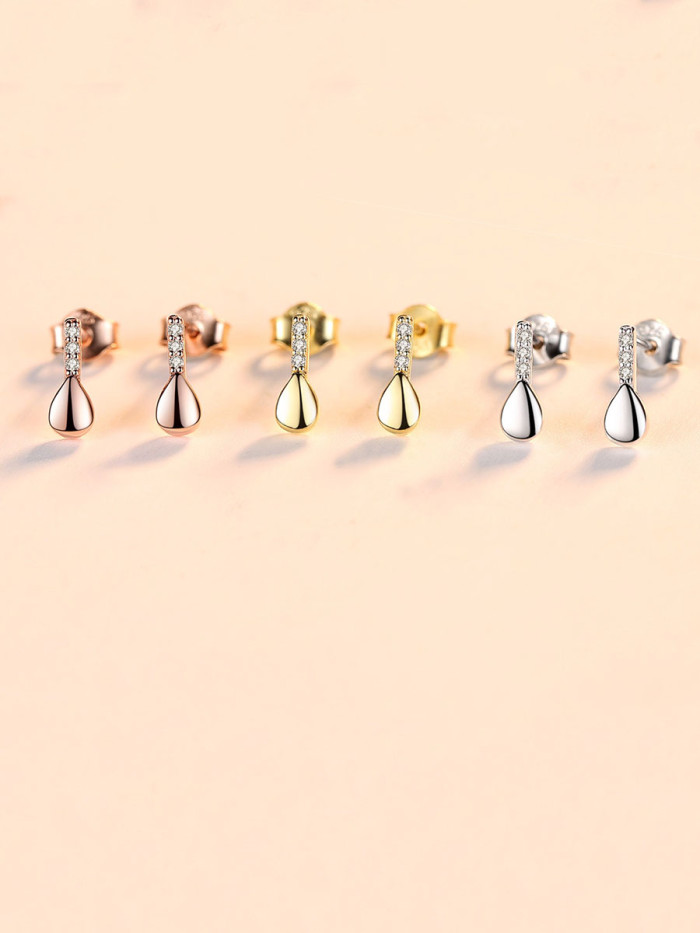 925 Sterling Silver With  Cubic Zirconia Simplistic Water Drop Stud Earrings