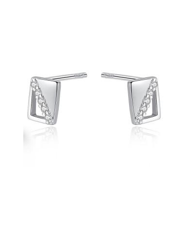 925 Sterling Silver With Rhinestone  Simplistic Square Stud Earrings
