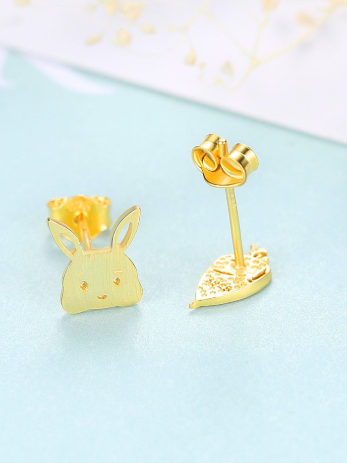 925 Sterling Silver With Smooth Simplistic  Asymmetry Radish rabbit Stud Earrings