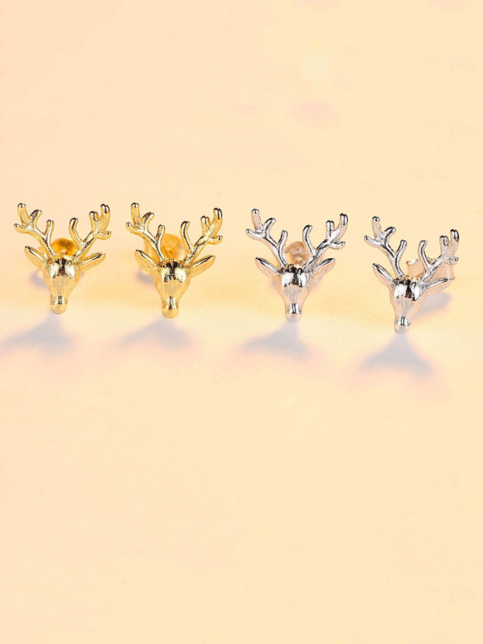925 Sterling Silver With Gold Plated Simplistic Antlers Stud Earrings