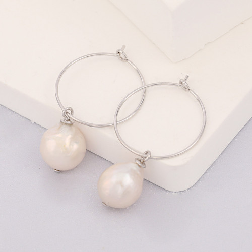 Circle Earrings S925 Silver Baroque Pearl Geometric Shape