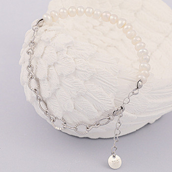 S925 Silver Baroque Pearl Chain Bracelet