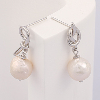 S925 Silver Baroque Pearl Knotted Shape Asymmetrical Stud Earrings