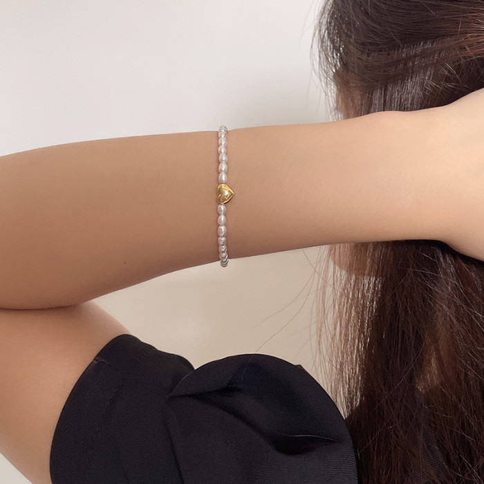 S925 Silver Baroque Pearl Heart Shape Bracelet