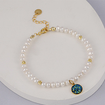 S925 Silver Baroque Pearl with Green Agate Crystal