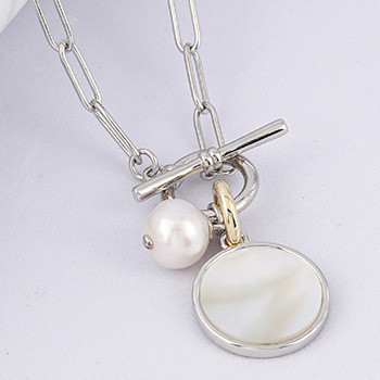 S925 Silver Baroque Pearl Mother Shell White OT Buckle Design Pendant Chain Necklace