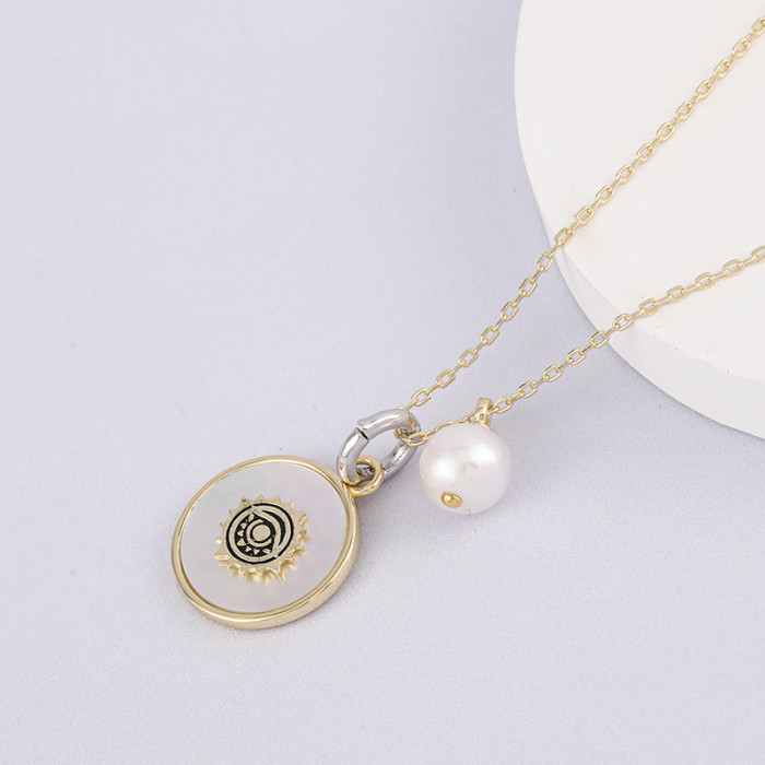 S925 Silver Baroque Pearl Blue Eyes Design White Mother Shell Collar Chain Necklace