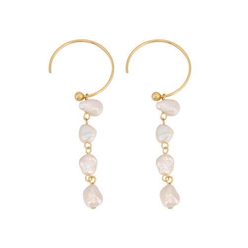 925 Silver Baroque Pearl Earrings C-shaped Irregular Drop Earrings