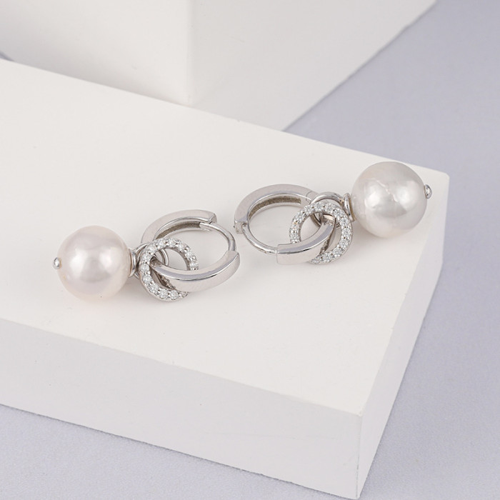 925 Silver Baroque Pearl Micro Pave CZ Huggie Earrings
