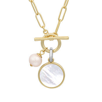 S925 Silver Baroque Pearl Mother Shell White OT Buckle Design Pendant Chain Necklace