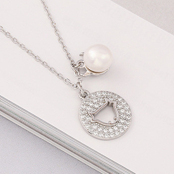 S925 Silver Baroque Pearl Micro Pave Ox Pendant with Freshwater Pearl Pendant Necklace