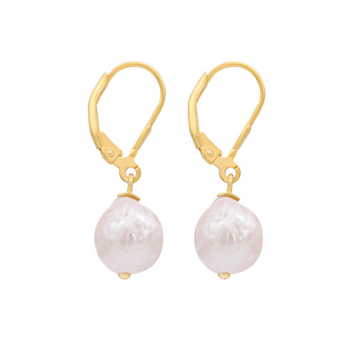925 Silver Baroque Pearl Simple Hoop Earrings
