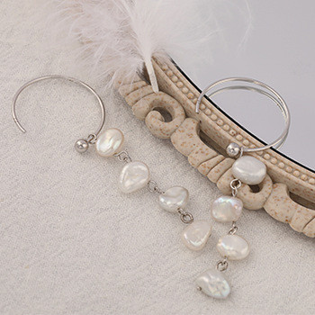 925 Silver Baroque Pearl Earrings C-shaped Irregular Drop Earrings