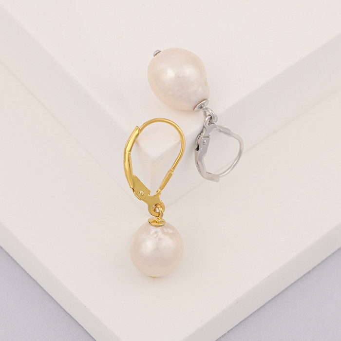 925 Silver Baroque Pearl Simple Hoop Earrings