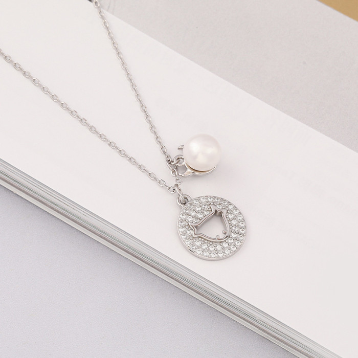 S925 Silver Baroque Pearl Micro Pave Ox Pendant with Freshwater Pearl Pendant Necklace