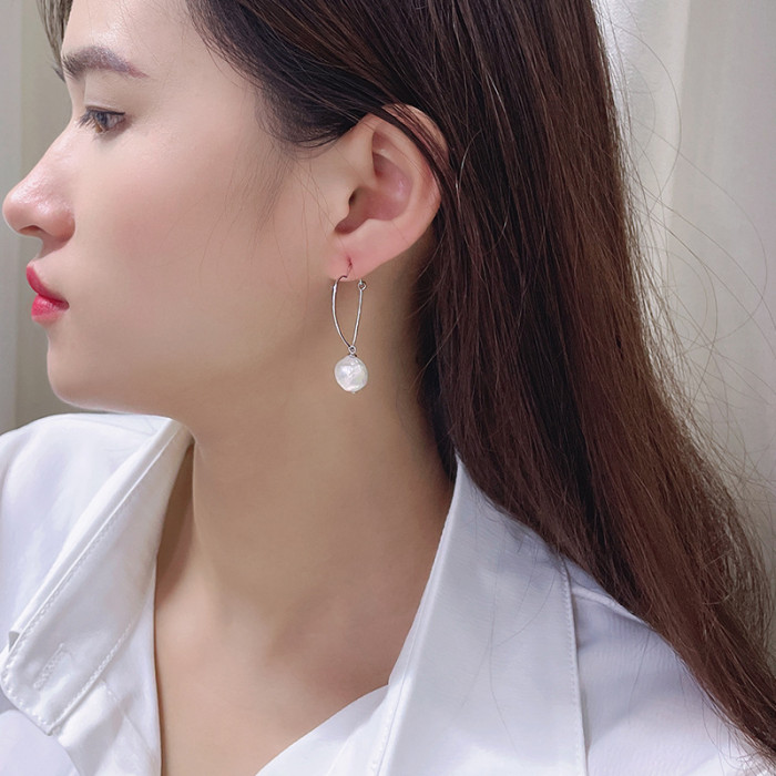 S925 Silver Baroque Pearl love heart Shape Hoop Earrings