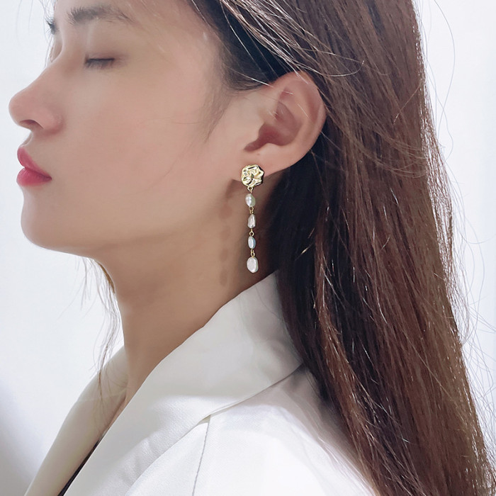 S925 Silver Freshwater Baroque Pearl Asymmetry Stud and Drop Earrings