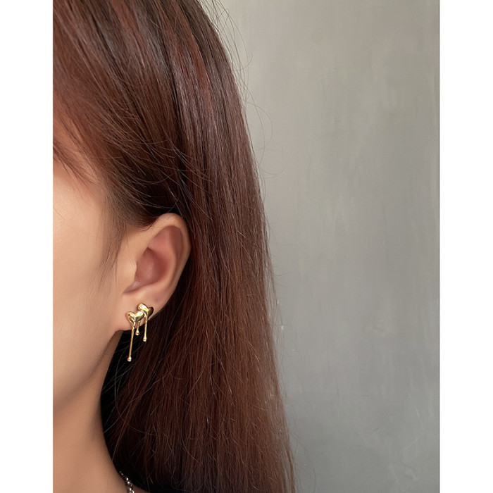 925 Sterling Silver Jane No Symmetric Liquid Love Female Ear Minimalist Stud Earrings