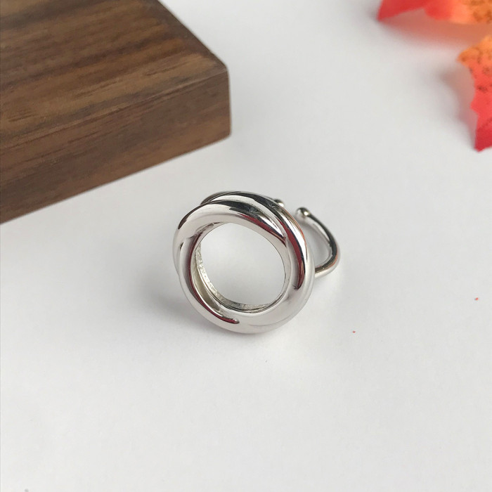 925 Sterling Silver Circle Personality Open Your Mouth Refer To Ring Minimalist Adjustable Rings