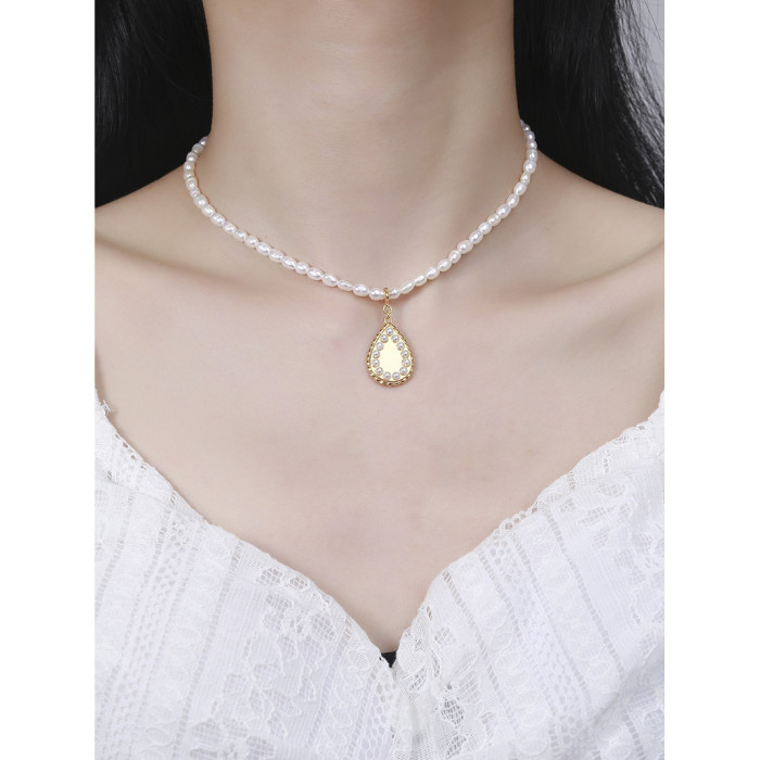 925 Sterling Silver Chic Drip Of Water Lock Bone Fresh Water Pearl Collar Necklaces