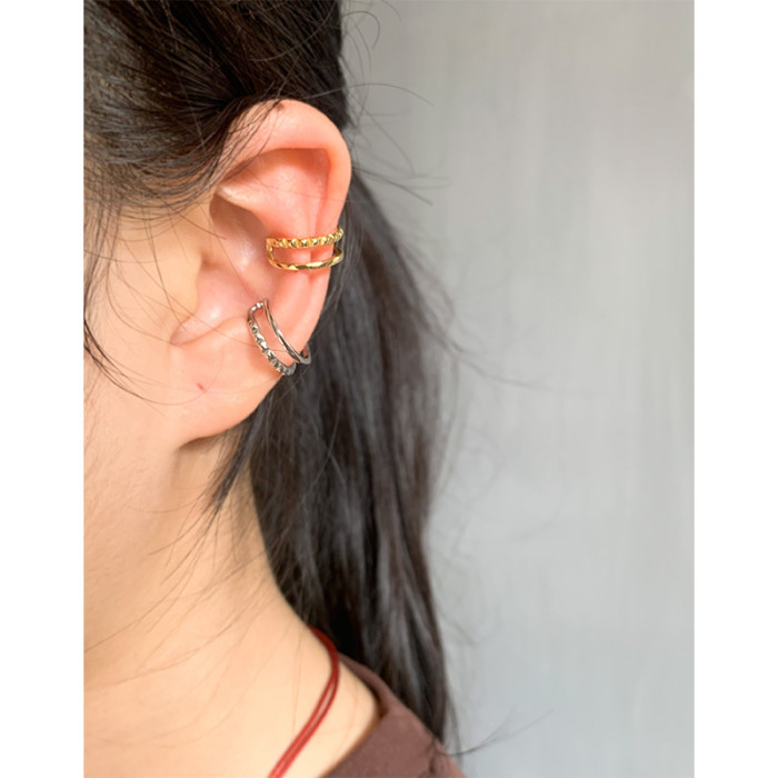 925 Sterling Silver Personality All-Match Geometry Ling Shape Ear Ornaments Minimalist Clip On Earrings