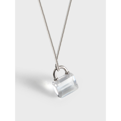 925 Sterling Silver Cold Zirconium Small Lock Lock Bone CZ Big Stone Collar Necklaces