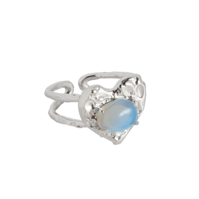 925 Sterling Silver Texture Quality Moonlight Open Your Mouth MoonStone Adjustable Rings