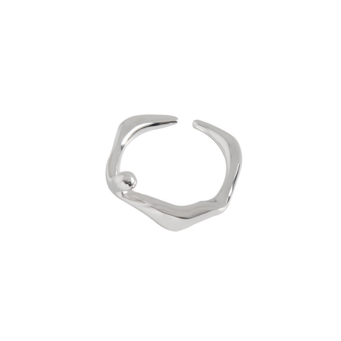 925 Sterling Silver Simple And Versatile Irregular Light Surface Quality Open Your Mouth Minimalist Adjustable Rings
