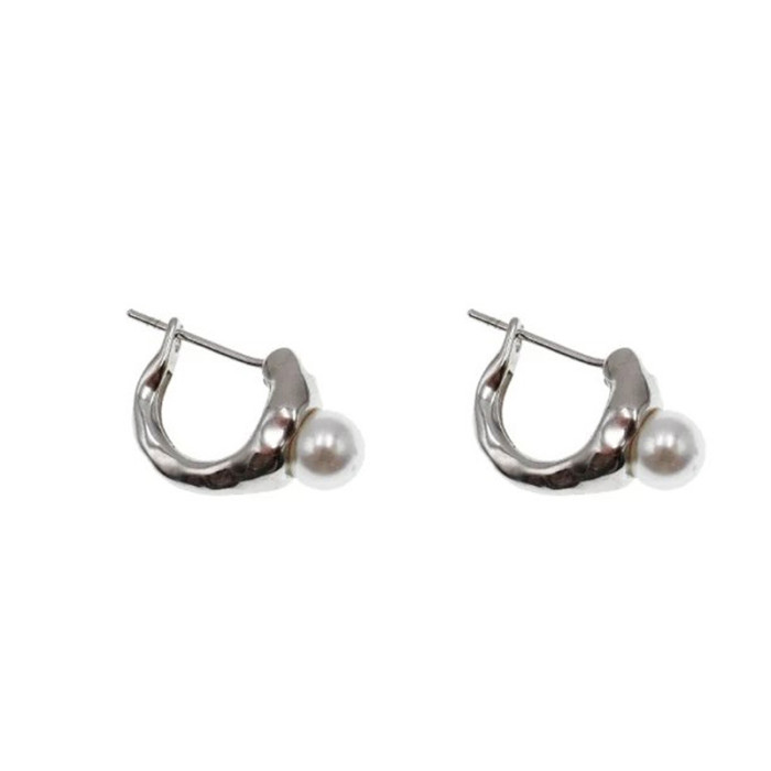 925 Sterling Silver Fashion Simple Flow Line Ear Ornaments Fresh Water Pearl Stud Earrings
