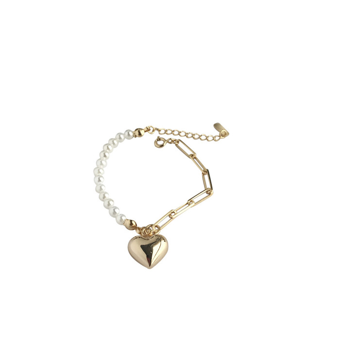 925 Sterling Silver Simple Personality Love Symmetric Female Chain Fresh Water Pearl Bracelets